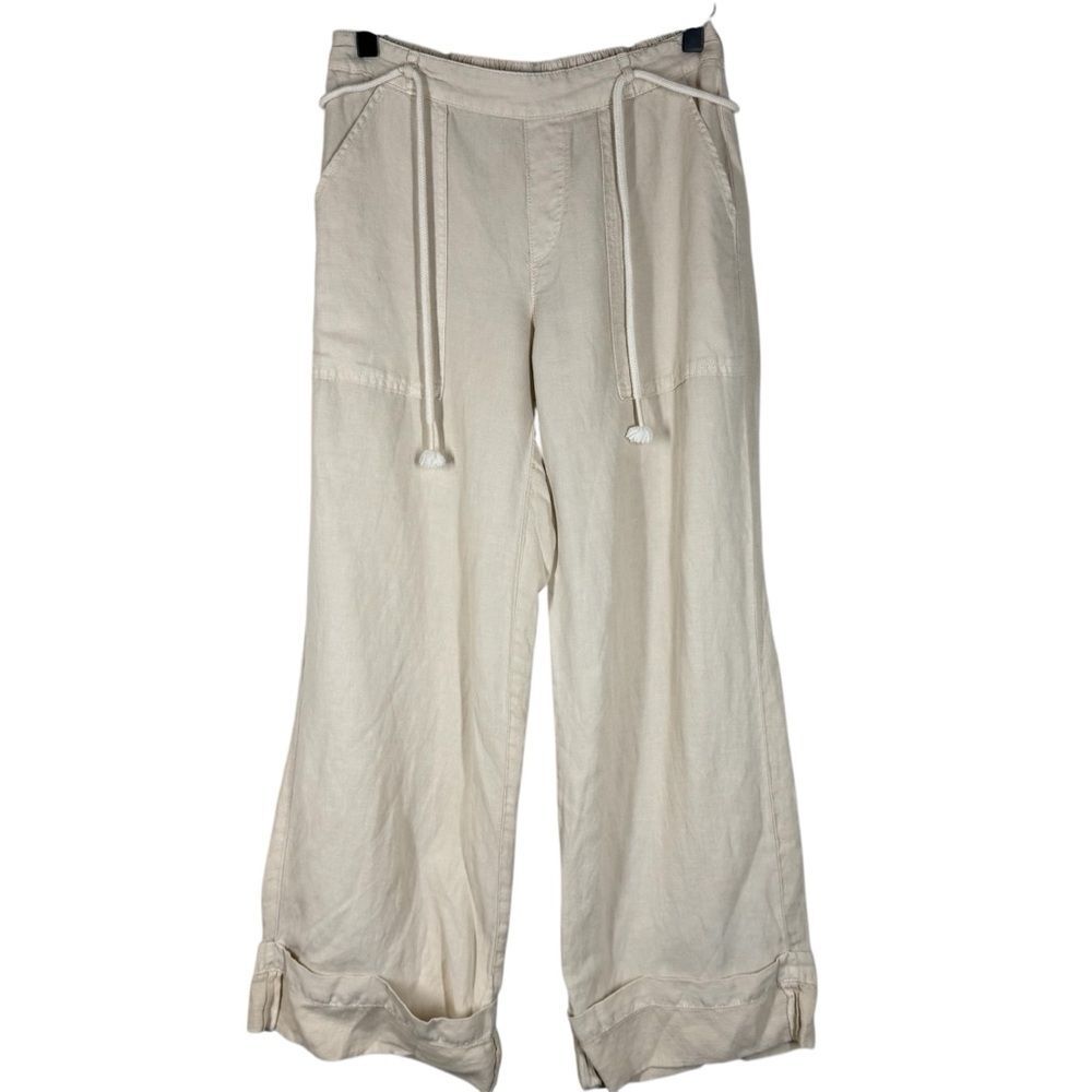 Calypso St Barth Wide Leg Linen Blend Cuffed Pants Cream PullOn Vacation Size XS